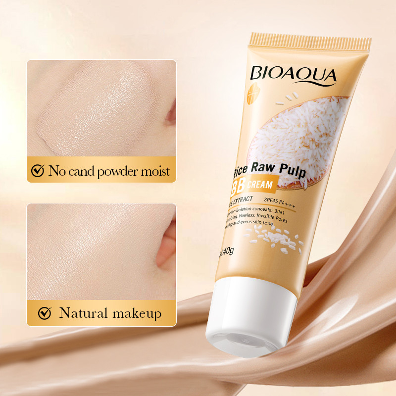 BIOAQUA Rice Raw Pulp BB Cream SPF45 PA+++ Multi-Effect 3 IN 1 ...