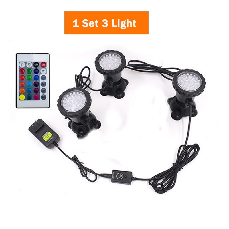 RGB LED Aquarium Light with Remote Control IP68 Waterproof Underwater ...