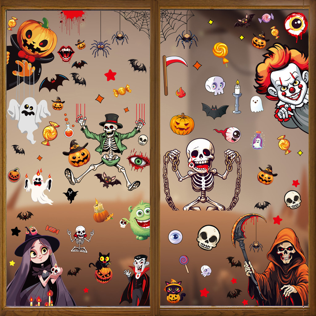 1/6Pcs Halloween Electrostatic Stickers Joker Death God Spider Pattern ...
