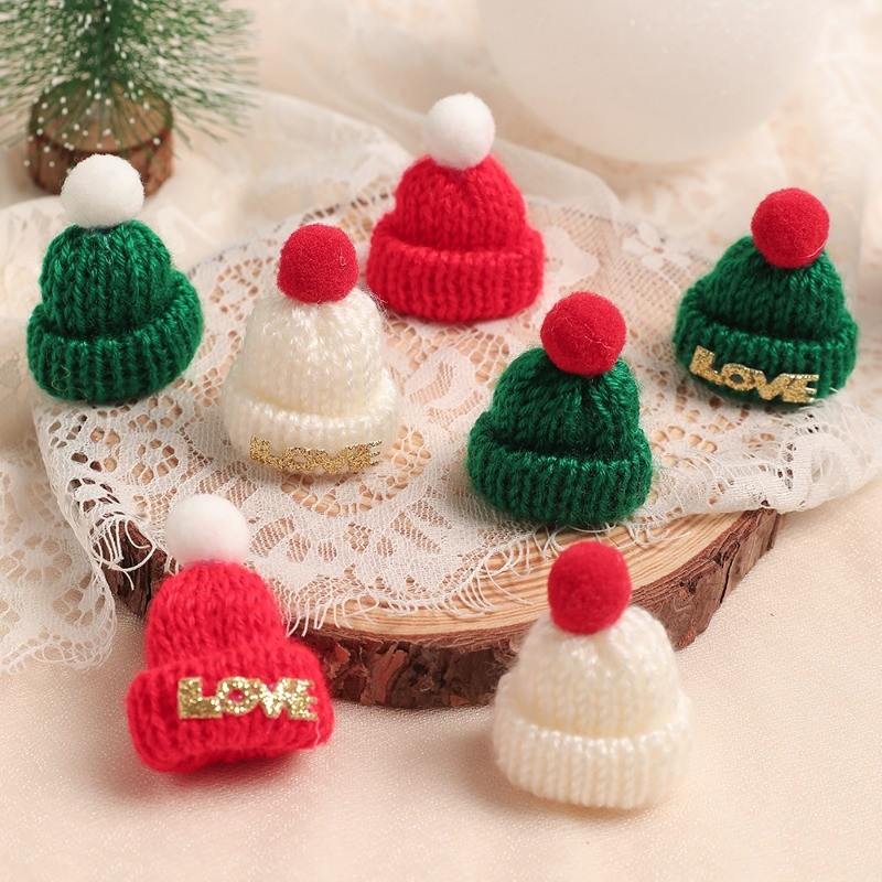 5/10Pcs Mini Christmas Knitting Hats Santa DIY Crafts Party Small Knit Cap  Bottle Cover Snowman Beanie Hat Xmas 2025 New Year Decor