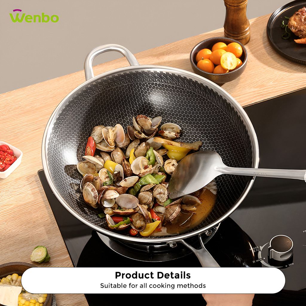 Wenbo Pantry 316 Stainless Steel Non Stick Wok Frying Pan Large ...