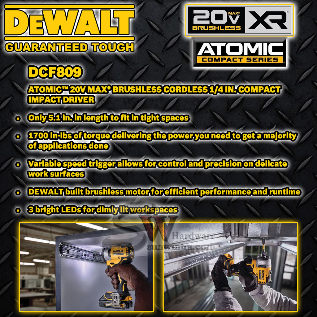DEWALT ATOMIC 20V MAX BRUSHLESS IMPACT DRIVER DCF 809 DCF809 F.O.C ...