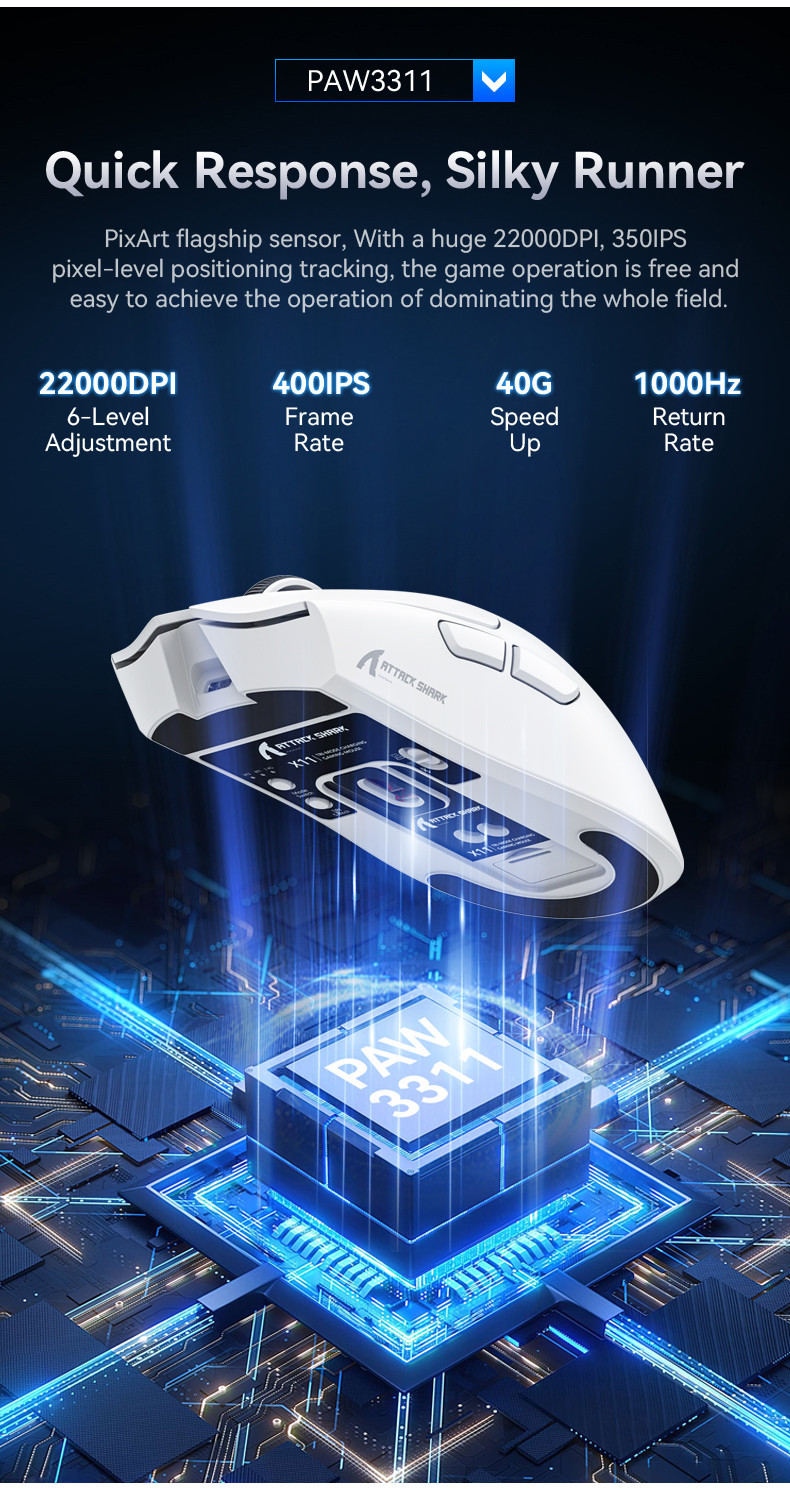 Attack Shark X11 Wireless Mouse Paw3311 22000DPI Buletooth Three Mode