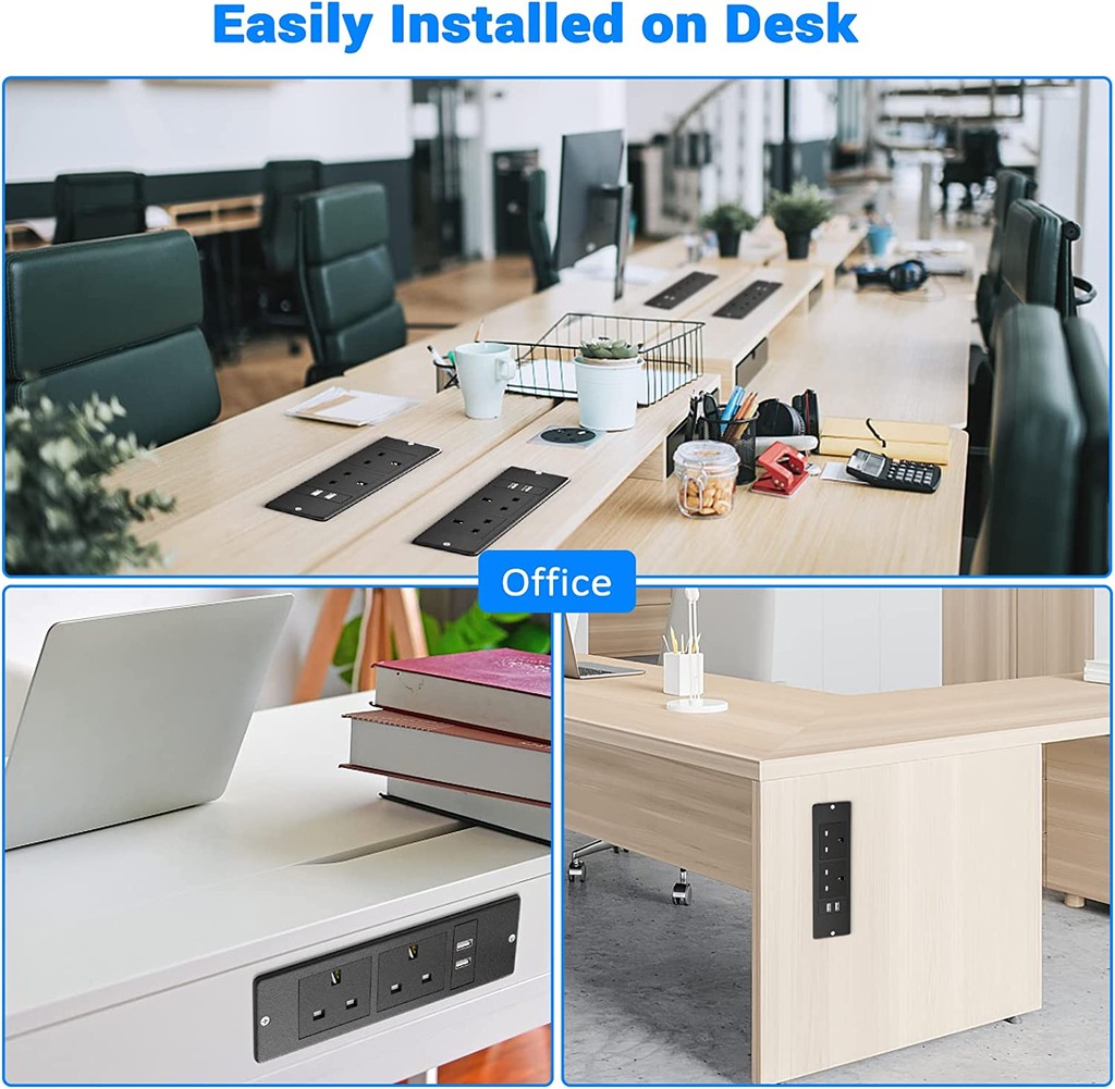 FUNAYA Desk Hidden Mountable Extension Sockets UK MK Plug USB Type-c PD ...