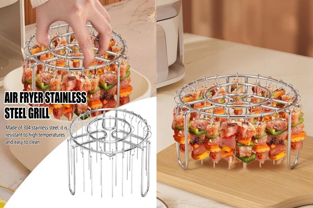 Fast Heating Air Fryer Rack Vertical Meat Skewers Universal Stainless ...