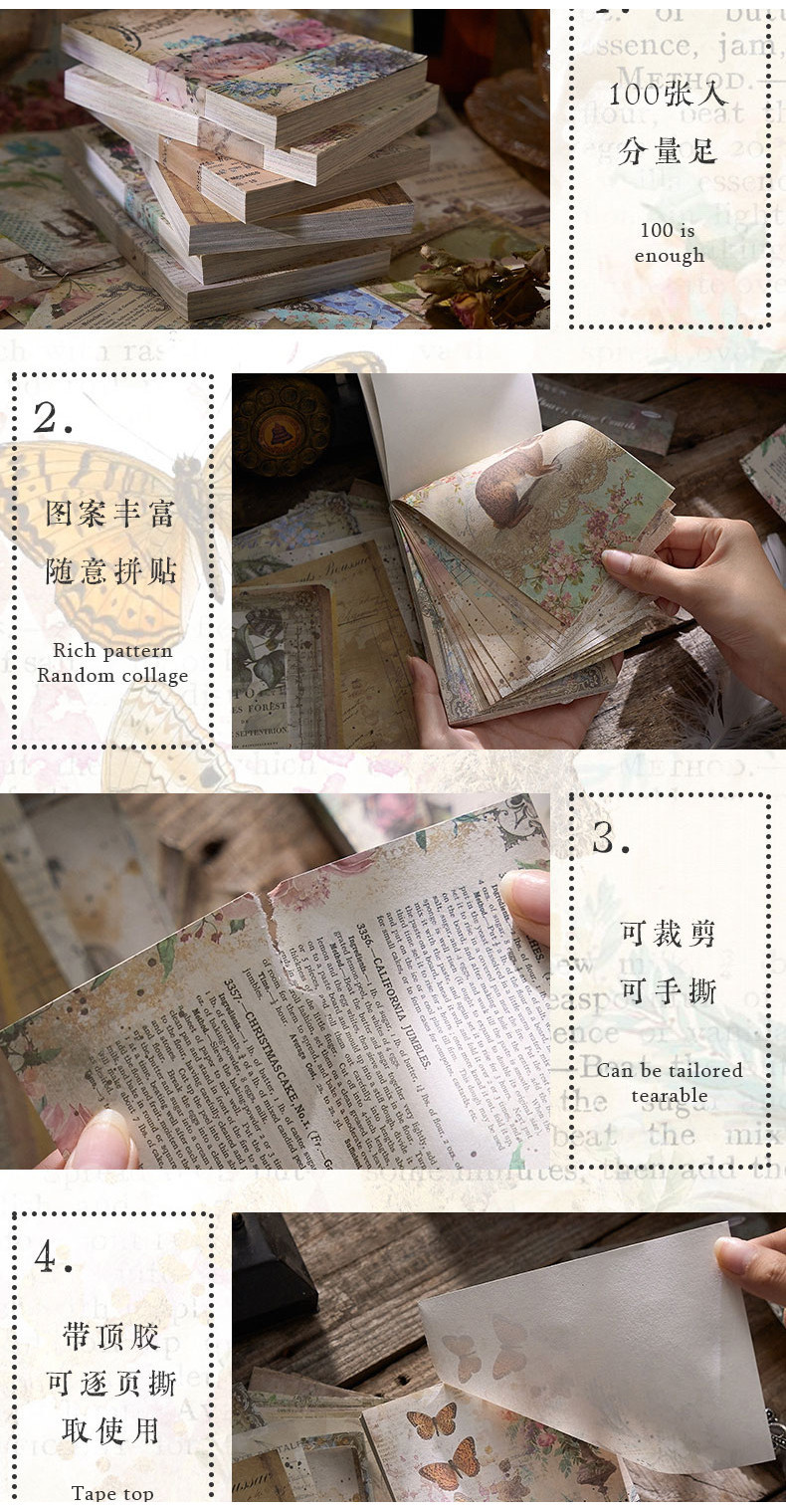 Journamm 100pcs/pack Vintage Scrapbook Paper DIY Scrapbooking Collage ...
