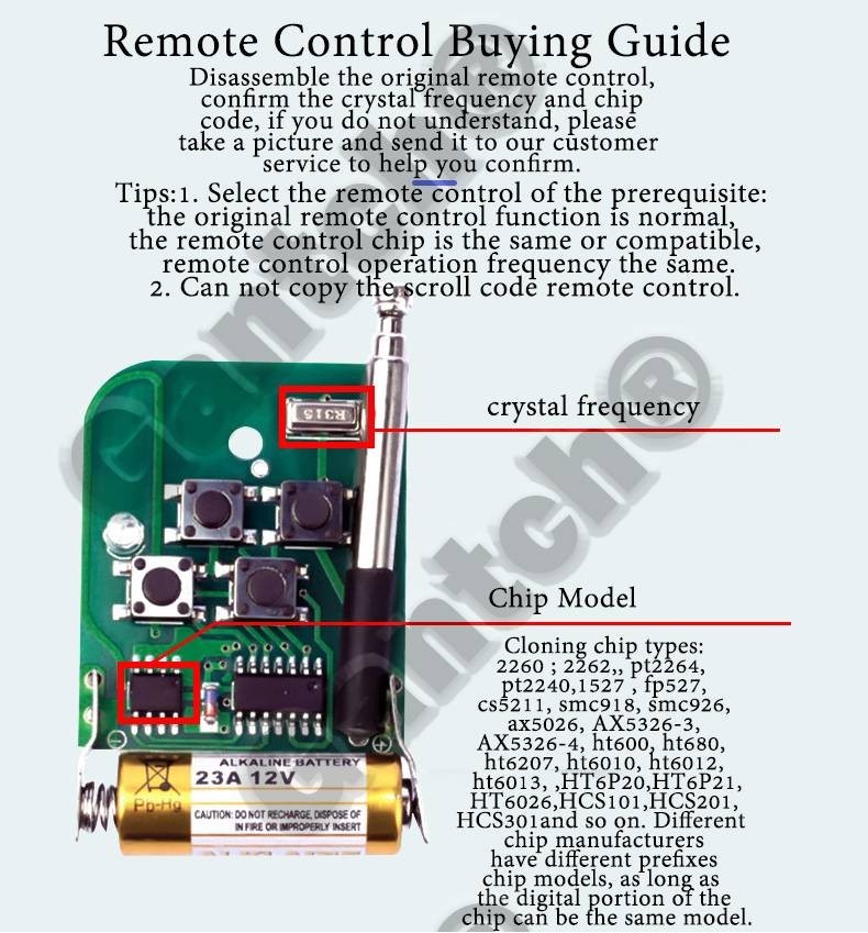 433Mhz Wireless Remote Control Auto Gate Remote Control 4 Channel ...