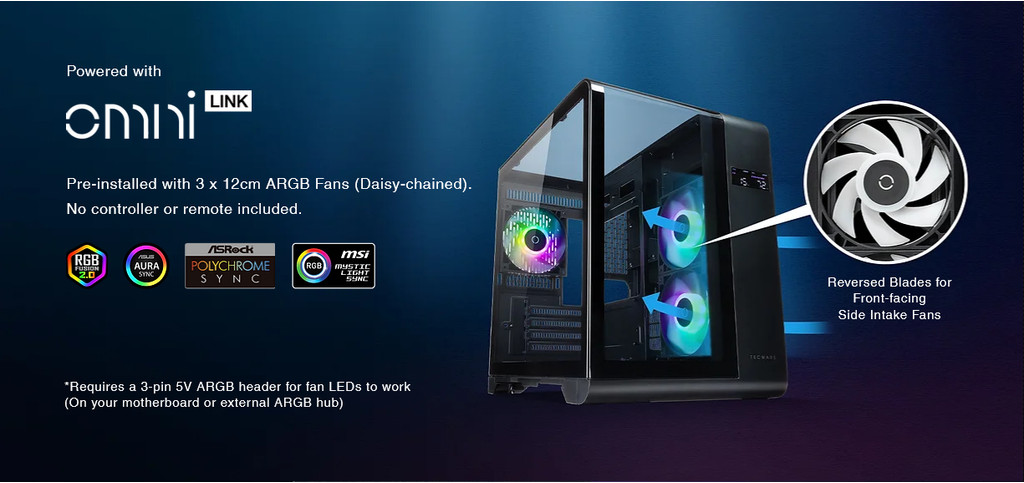 Tecware ARC M ARGB CURVED TG Black CPU GPU Temperature Display MATX PC ...