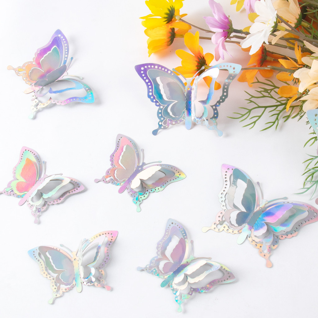 36Pcs Shiny Butterfly Wall Decor 3D Paper Butterfly Sticker for Cake ...