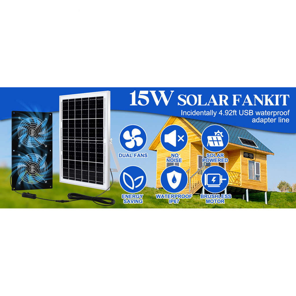 DC Solar Air Fan Mini Exhaust Fan 15W kipas Powered Solar untuk Shed ...