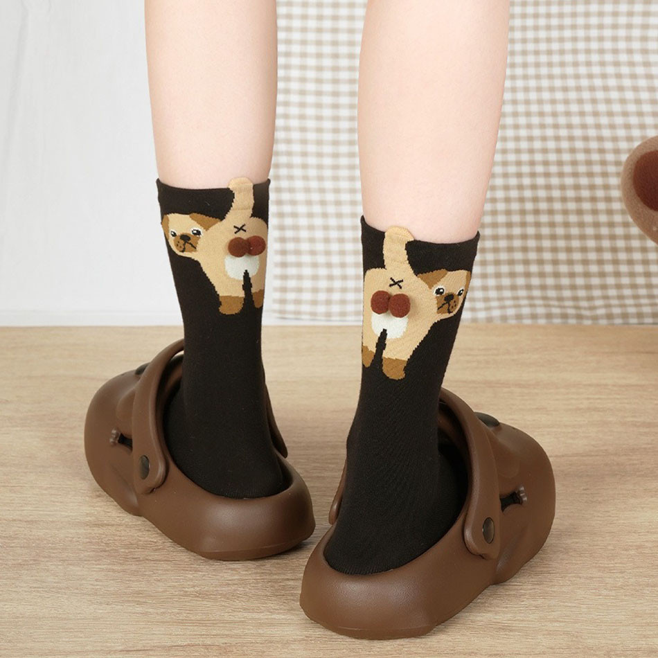 New Arrival Cute Gift Bear Dark Color Socks Solid Pure Socks Brown Black Breathable Cotton Socks