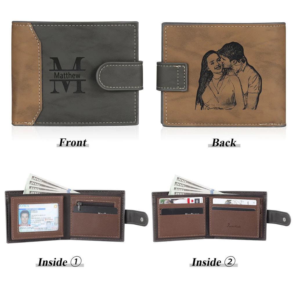 Engraving Picture Text Men's Wallet Card Holder Case Purse Personalized ...