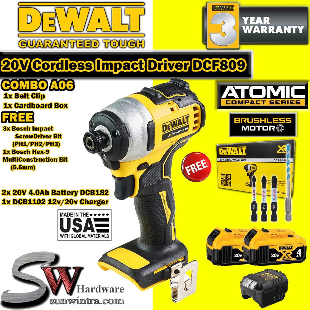 DEWALT ATOMIC 20V MAX BRUSHLESS IMPACT DRIVER DCF 809 DCF809 F.O.C IMPACT DRILL DRIVER BIT DCF809N Shopee Malaysia