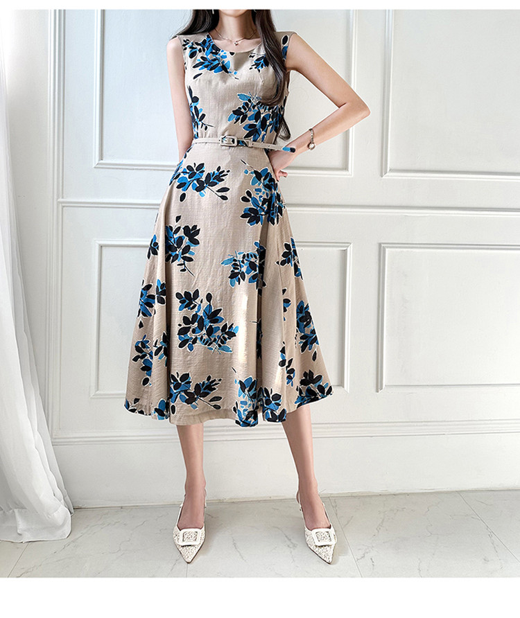 H Han Queen Summer Dresses Korean Vintage Prints Elegant Slim Office