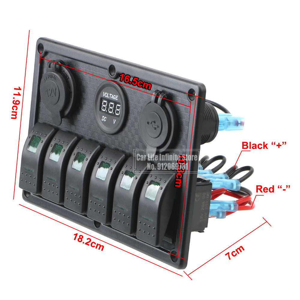 12V/24V Rocker Switch Panel For Truck Camper RV Yacht Marine Car 6 Gang ...