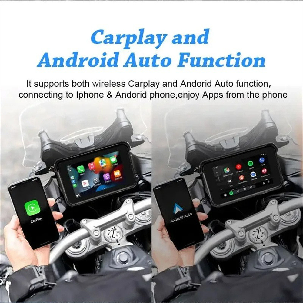 5 inch Motorcycle DVR Navigation Wireless CarPlay Android Auto Airplay ...