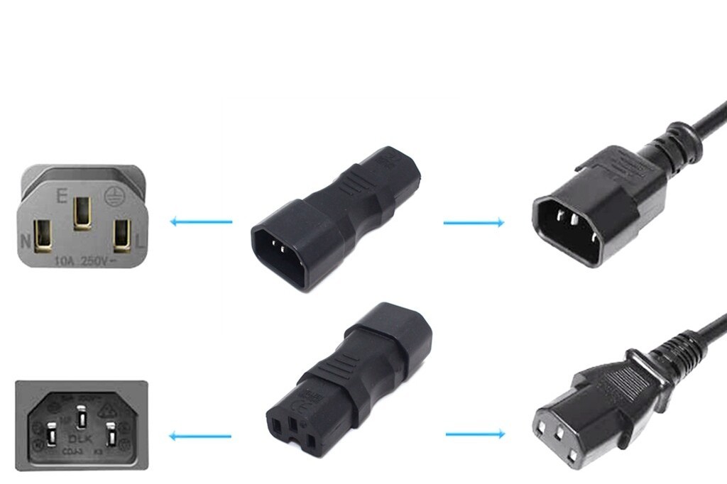 IEC 320 C14 Male to C15 Kettle Plug Female Power adapter 10A 250V 3Pole ...