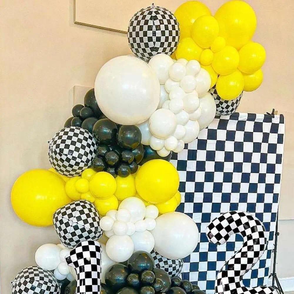 6Pcs Black White Checkered Balloons 22inch 4D Checkered Flag Aluminum ...