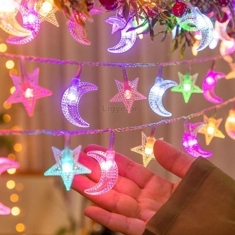 Ligyetor Star Moon String Lights Fairy Lights Decorations for Mubarak ...