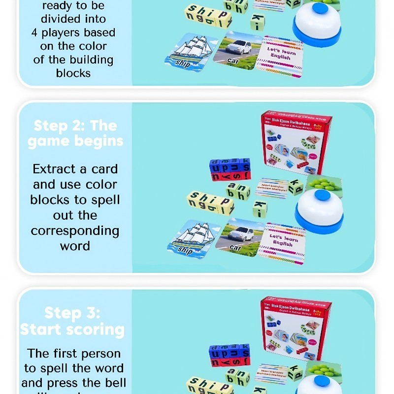 Kids English Malay Teaching Aids: Word Board Games Phonics Alphabet ...
