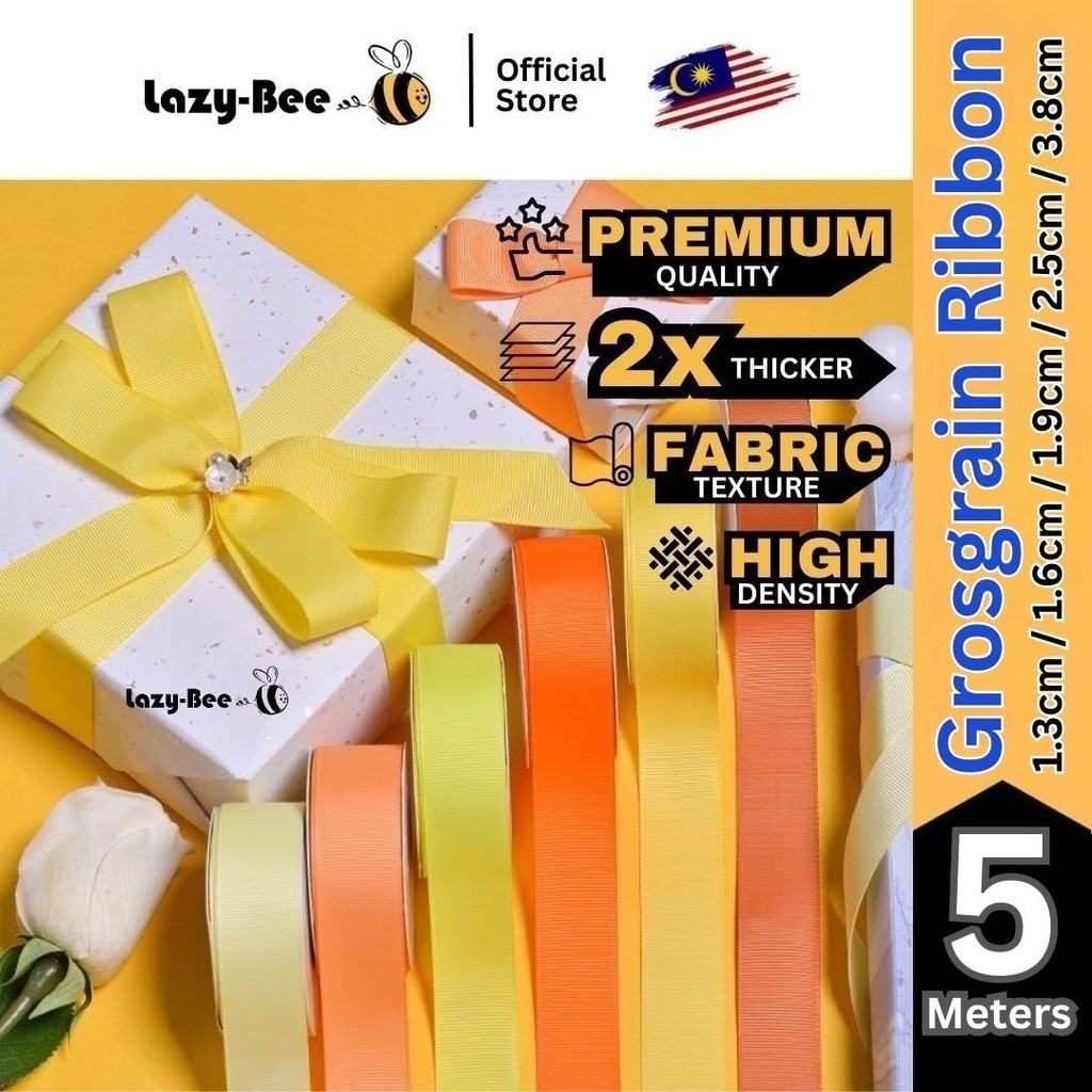 LAZY BEE 5 meter Yellow Gold Old Gold Grosgrain Ribbon Reben Door Gift ...