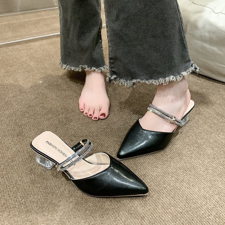 2025 Raya Local Ready Stock Rhinestone Belt Pointed Chunky Sandals ...