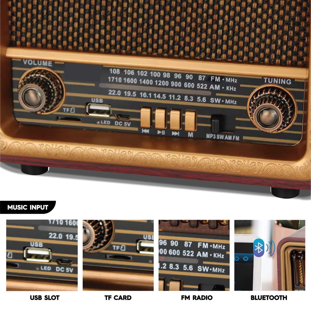 Exclusive Wooden Vintage Radio FM AM SW Speaker Bluetooth USB TF Mp3 ...
