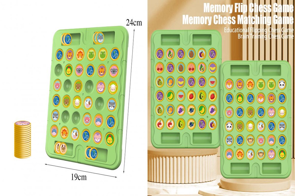 54PCS Fruit & Animal Memory Match Game - Flip Chess For Kids, Family Game Night & Party Fun