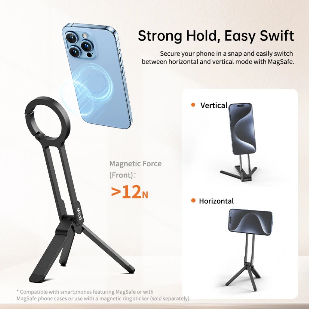 Shop With Insight | Magnetic Phone Tripod Stand For IPhone-Aluminum Maglock Smartphone Mini Tripod Pocket Cell Phone Stand Strong Magnet Quick Mount Compatible