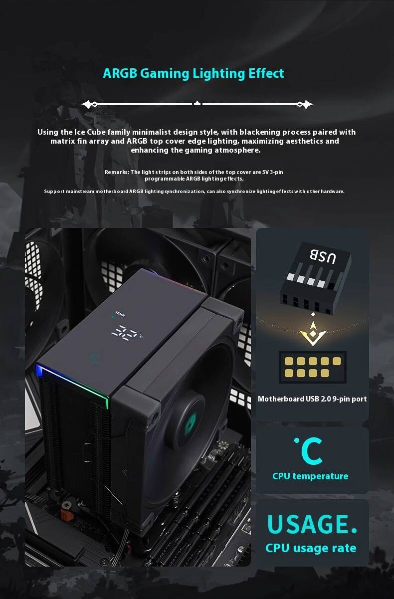 Deepcool Cube AK500S digital version air-cooled CPU heat sink with 5 ...