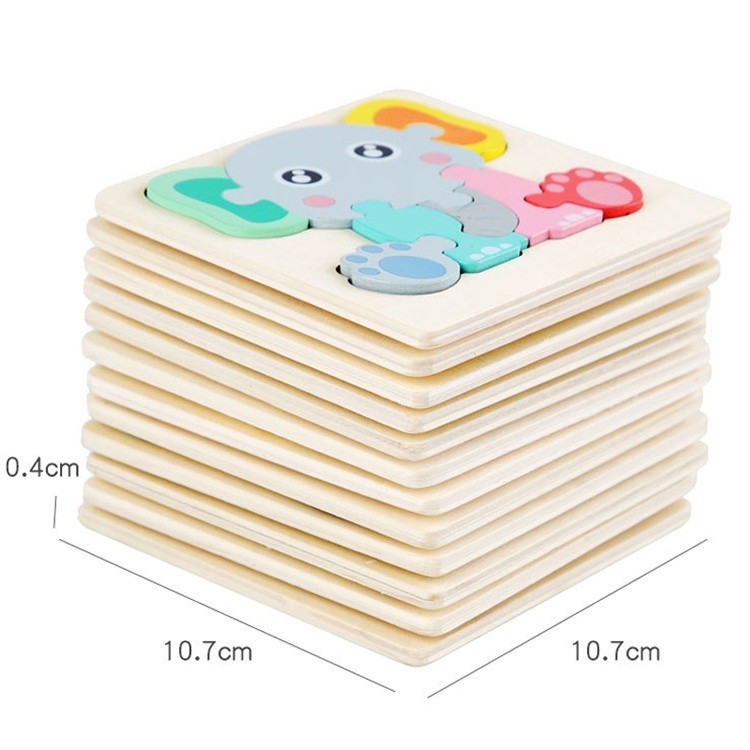 Baby Wooden Toys 3D Puzzle Cartoon Animal Intelligence Cognitive Jigsaw ...