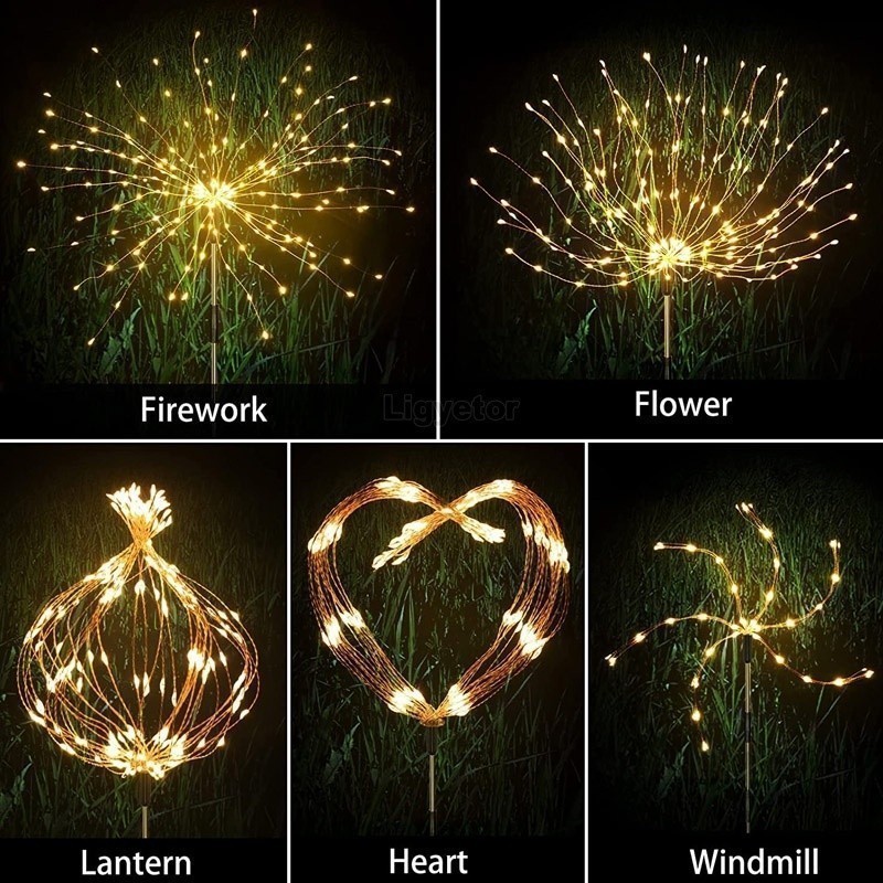 Waterproof Outdoor Solar Fireworks Lights Copper Wires String Starburst ...