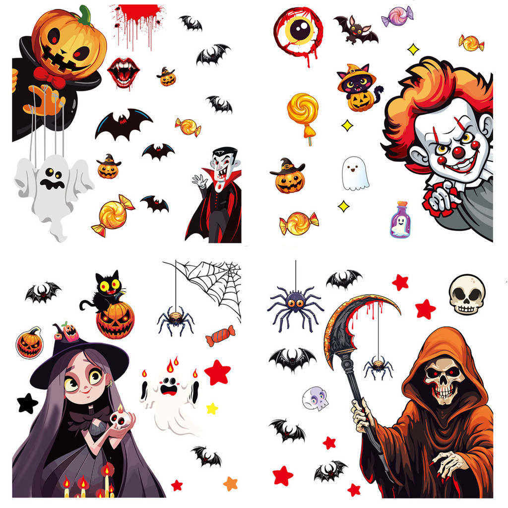 1/6Pcs Halloween Electrostatic Stickers Joker Death God Spider Pattern ...