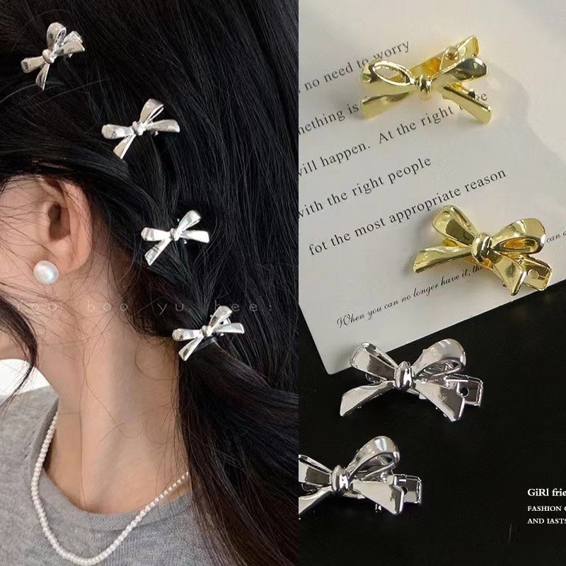 Klip Rambut🌸 金属蝴蝶结发夹 Metal Ribbon Bow Hair Clip 甜酷少女小号刘海发卡碎发夹子 Hair Pin  Mini Shiny Sweet Cool Korean