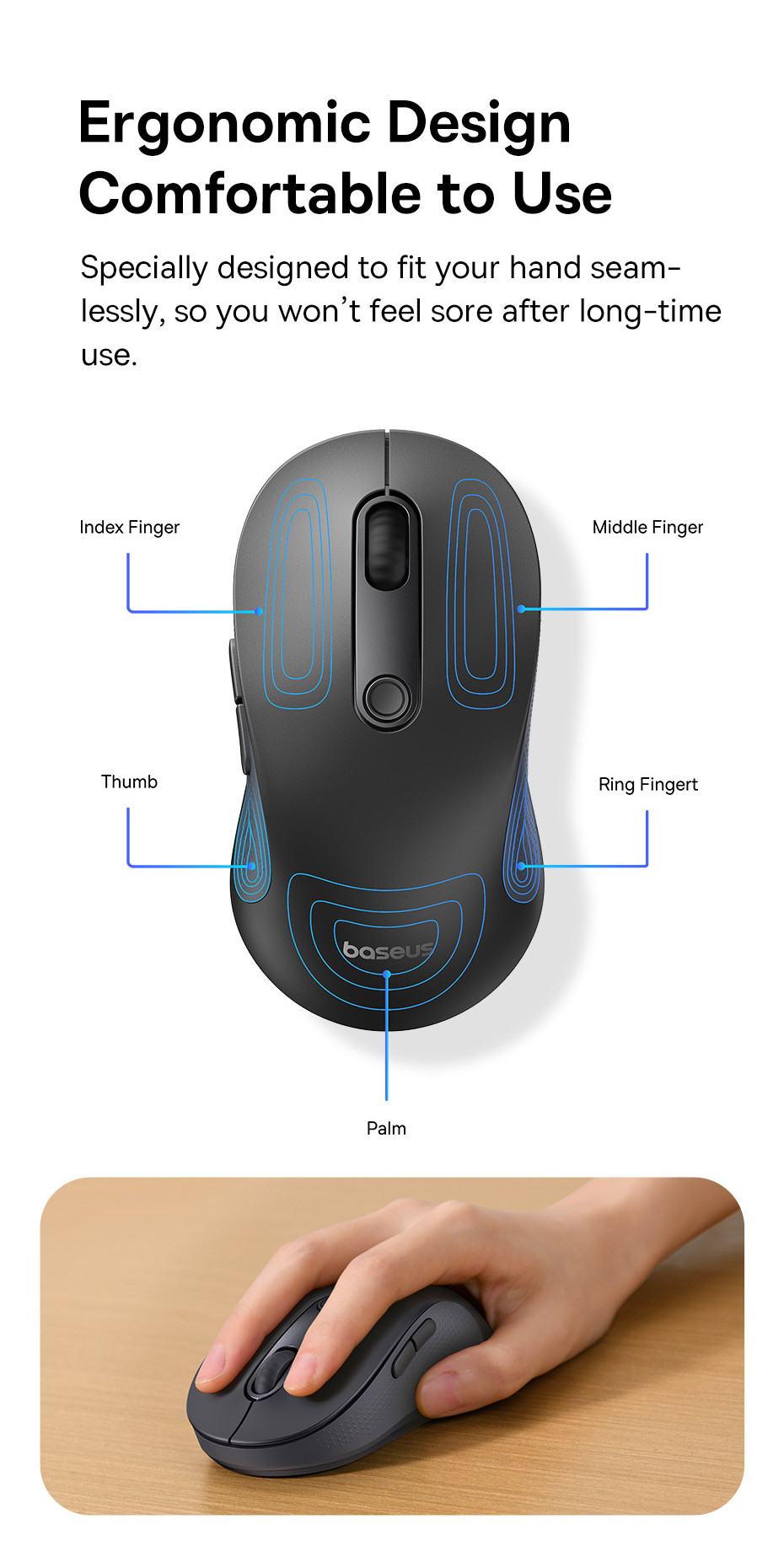 Baseus F02 Ergonomic Wireless Mouse Bluetooth 5.2 4000DPI Sensitivity ...