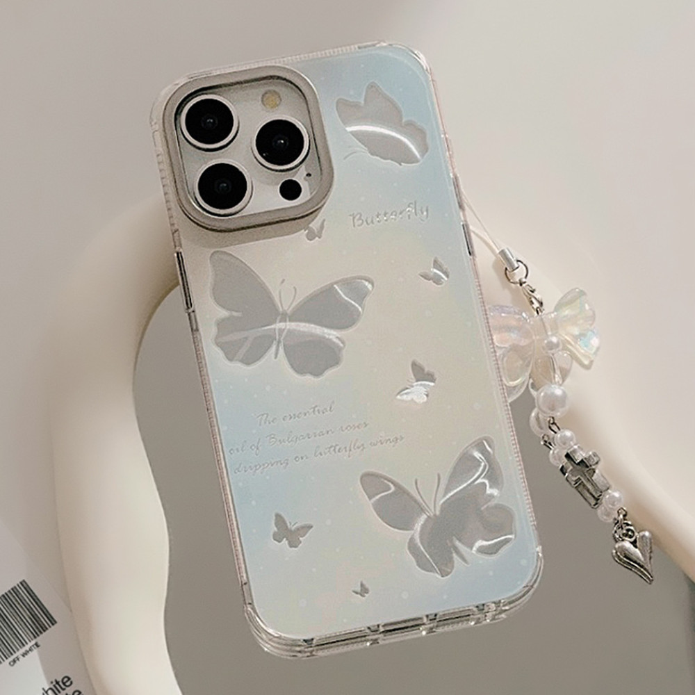 Luxury Silver Butterfly Chain Pendant Phone Case for iPhone 15 Pro Max ...