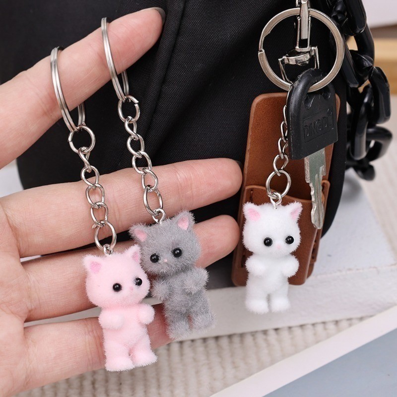 3D Flocking Cat Keychain - Fashion, Cute, Cartoon - Key Chains ...