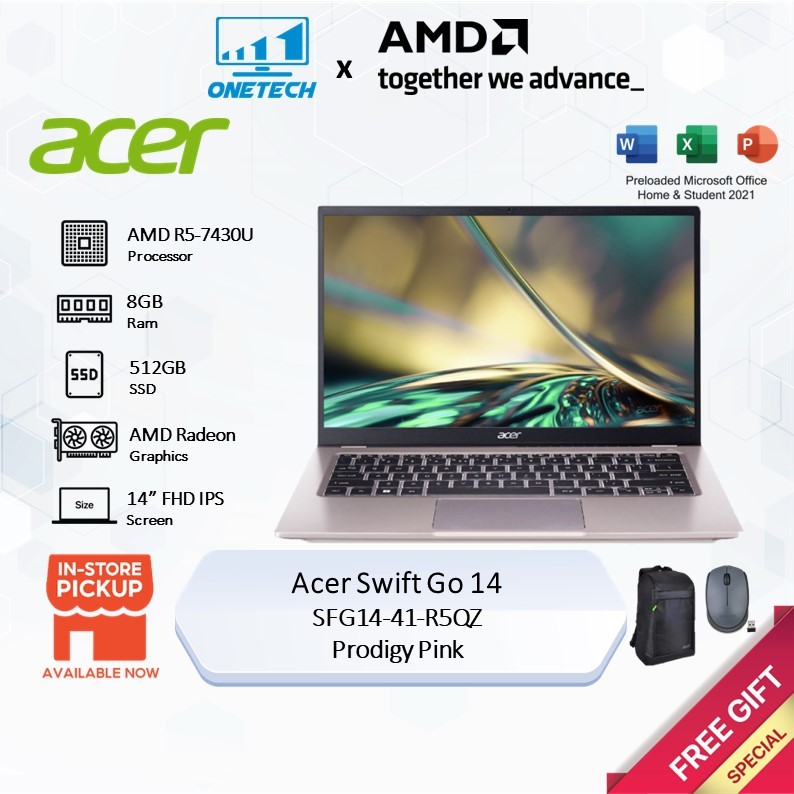 Acer Swift Go 14 SFG14-41-R5QZ Notebook - Prodigy Pink (R5-7430U/ 8GB ...