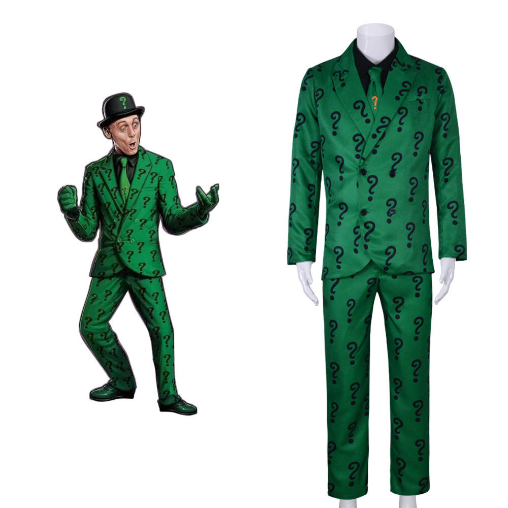 D DC Batgo Tan Riddler cos Costume Halloween Green Question Mark Suit ...