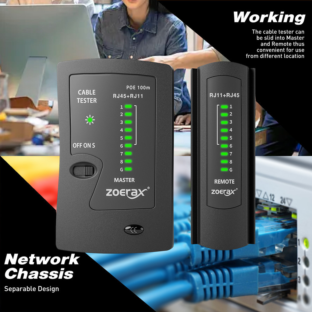 ZoeRax Network Cable Tester RJ45 RJ11 with PoE Detection Multi-Function ...