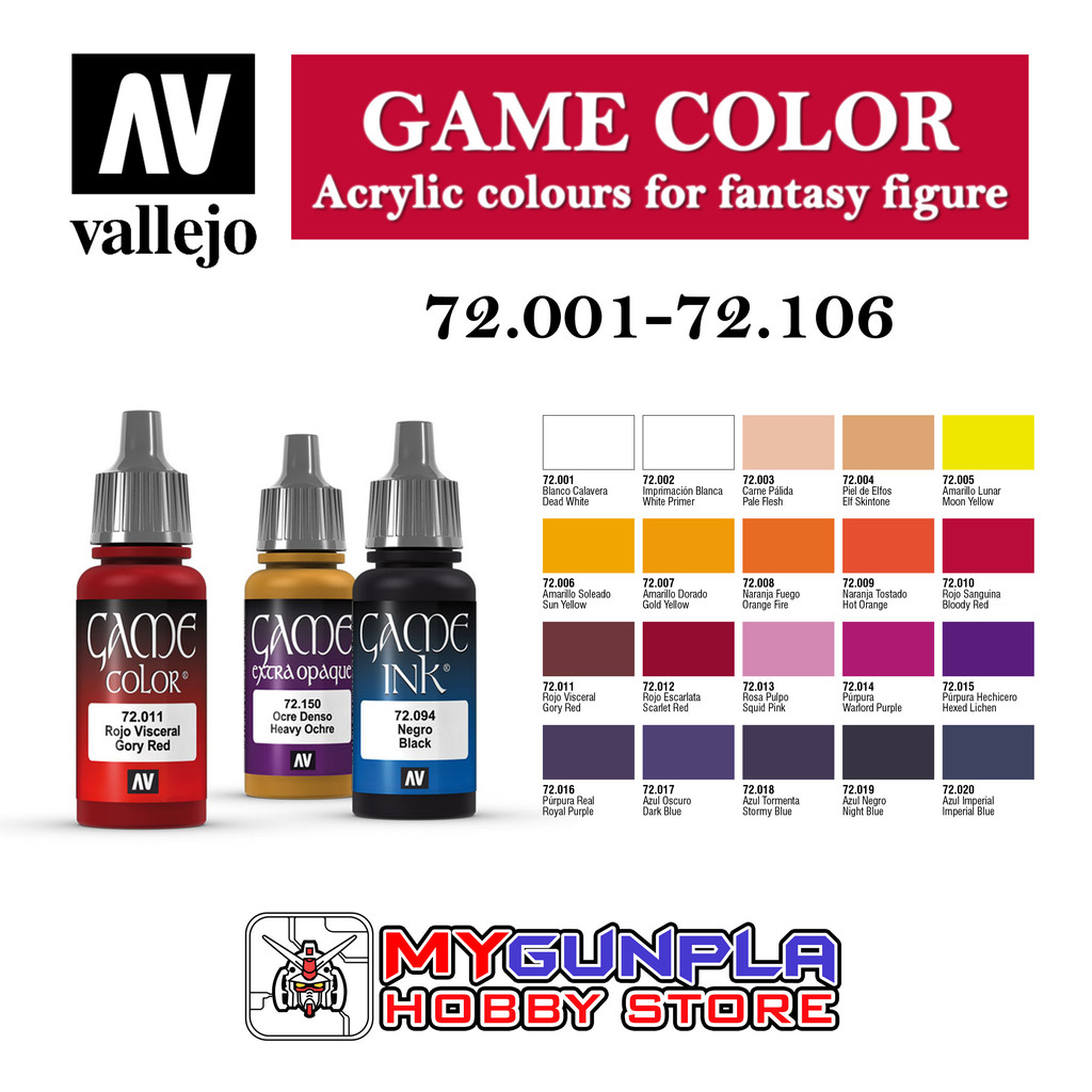 AV Vallejo Game Color (72.001-72.106)-17ml Acrylic Colors for fantasy ...