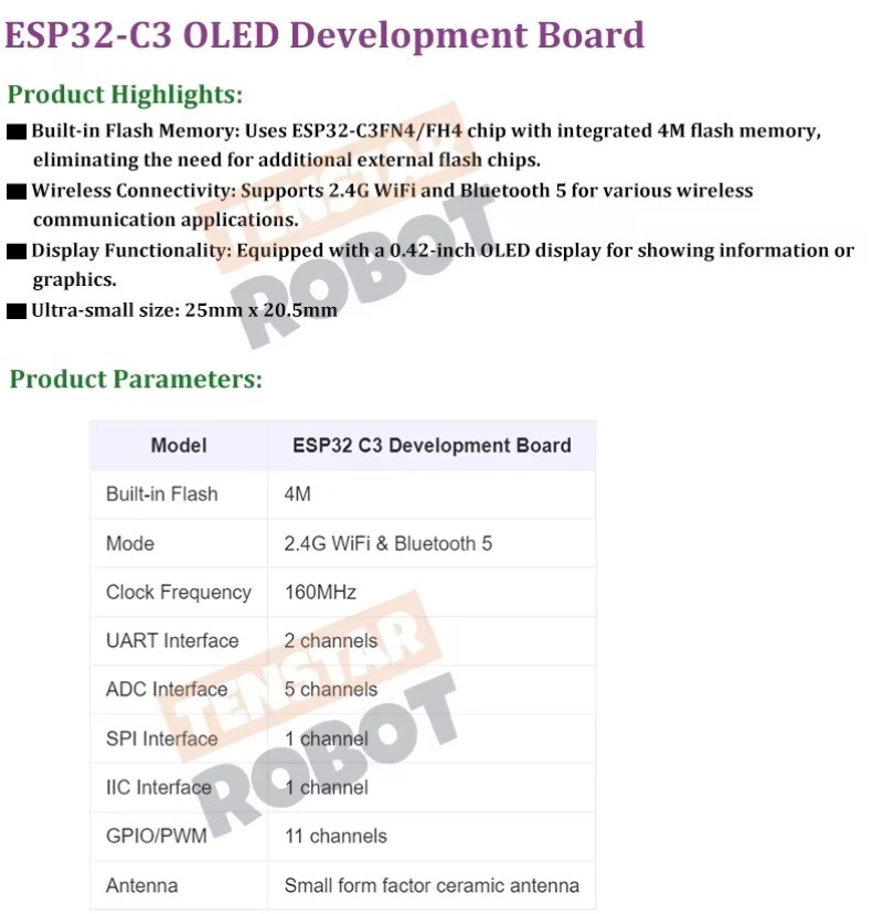 ESP32-C3 OLED Development Board With 0.42 Inch OLED Module Ceramic ...