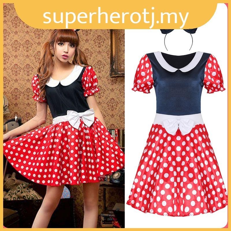 Minnie Mouse Costume Dresses for Women Disney Minerva Mouse Cosplay Adult Clothes Headwear Suit Halloween Costumes for Women Shopee Malaysia