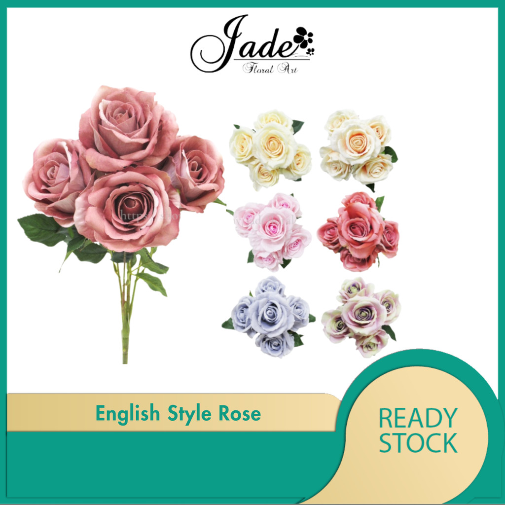 ARTIFICIAL 5 HEAD VELVET ROSE /BUNGA ROSE /ARTIFICIAL FLOWER /BUNGA ROS ...