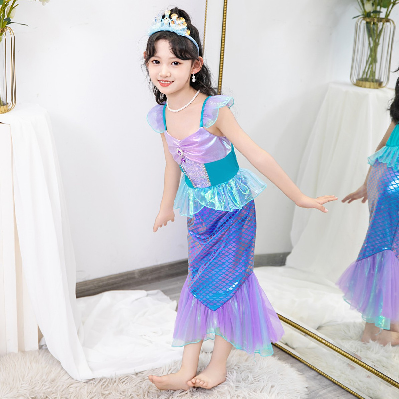 Mermaid Blue Dress For Kids Girl Princess Ariel Fishtail Gown For Girls ...