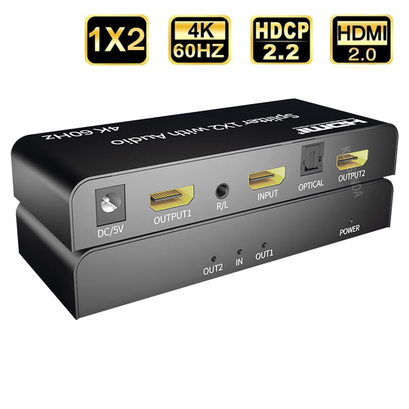 4K 60Hz HDMI Splitter Audio Extractor 1x2 Splitter HDMI Switch 1 in 2