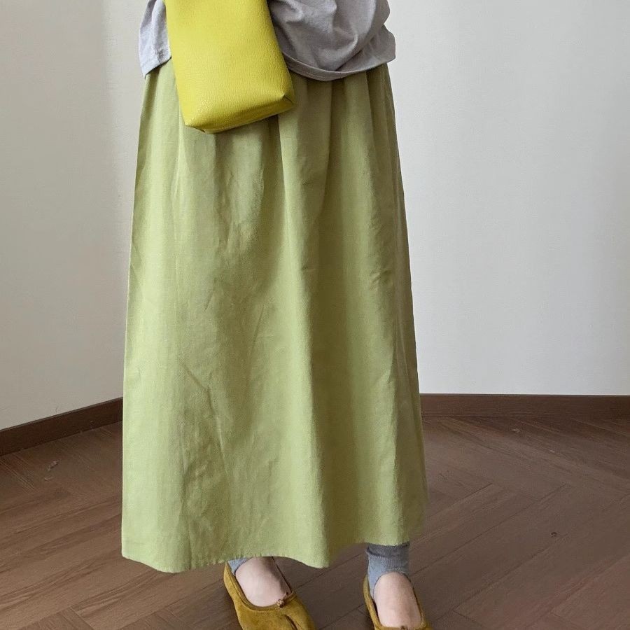 Solid Color Skirt Overalls with Elastic High Waist and Split Design ...