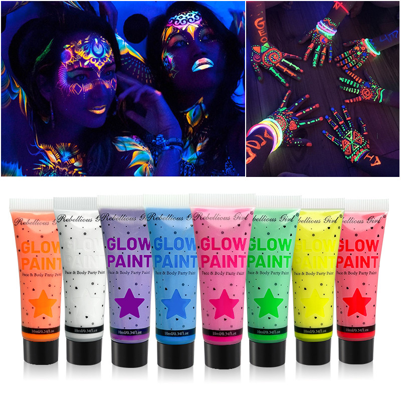 Rebellious Girl 10ML Halloween Makeup 8 Color Glow in the Dark Body ...