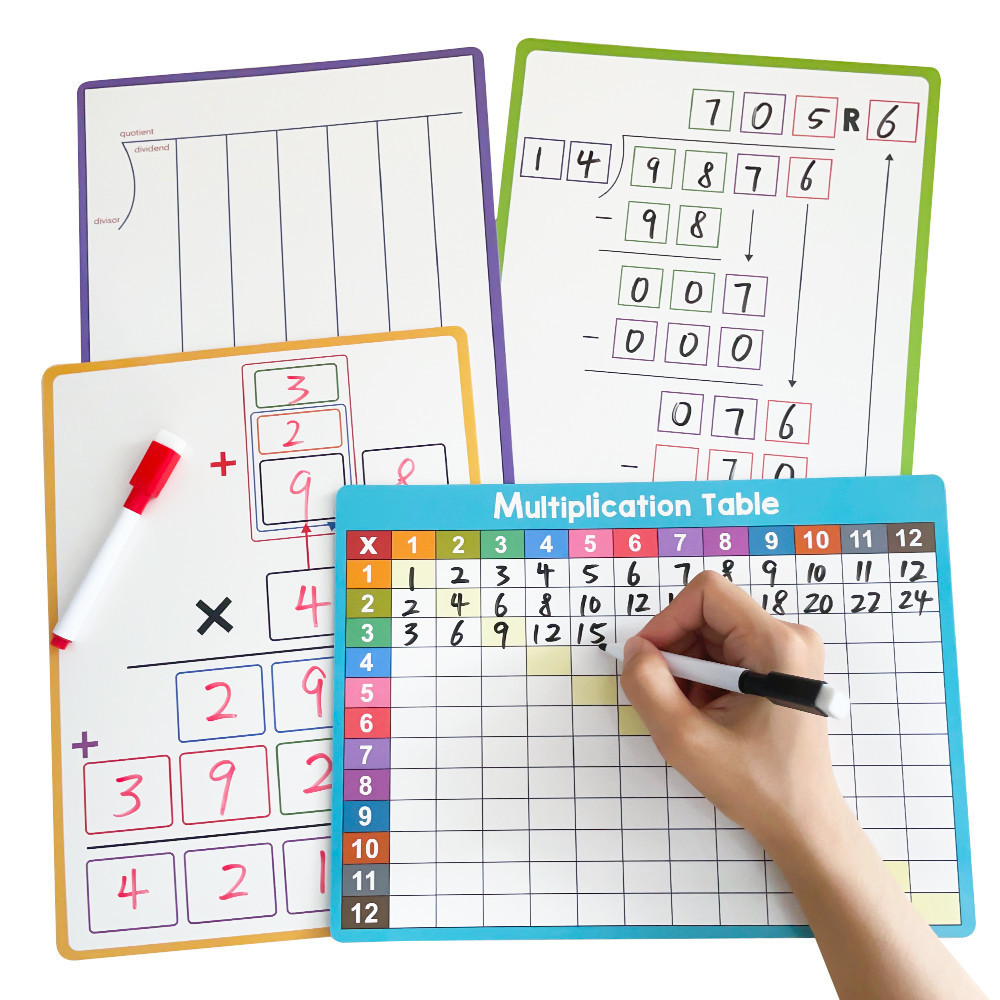 4Pcs Double Side Multiplication & Division Chart Classroom Mathematical ...
