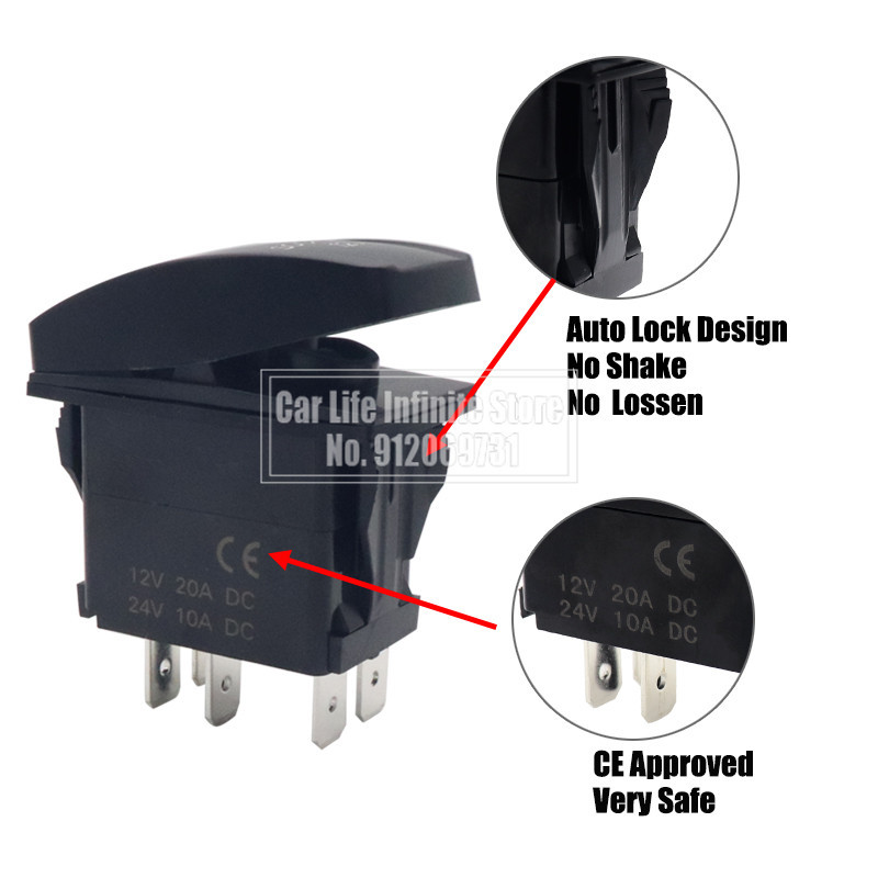12V 24V Car Boat Rocker Toggle Switch (ON) OFF (ON) Waterproof 5 Pin ON ...